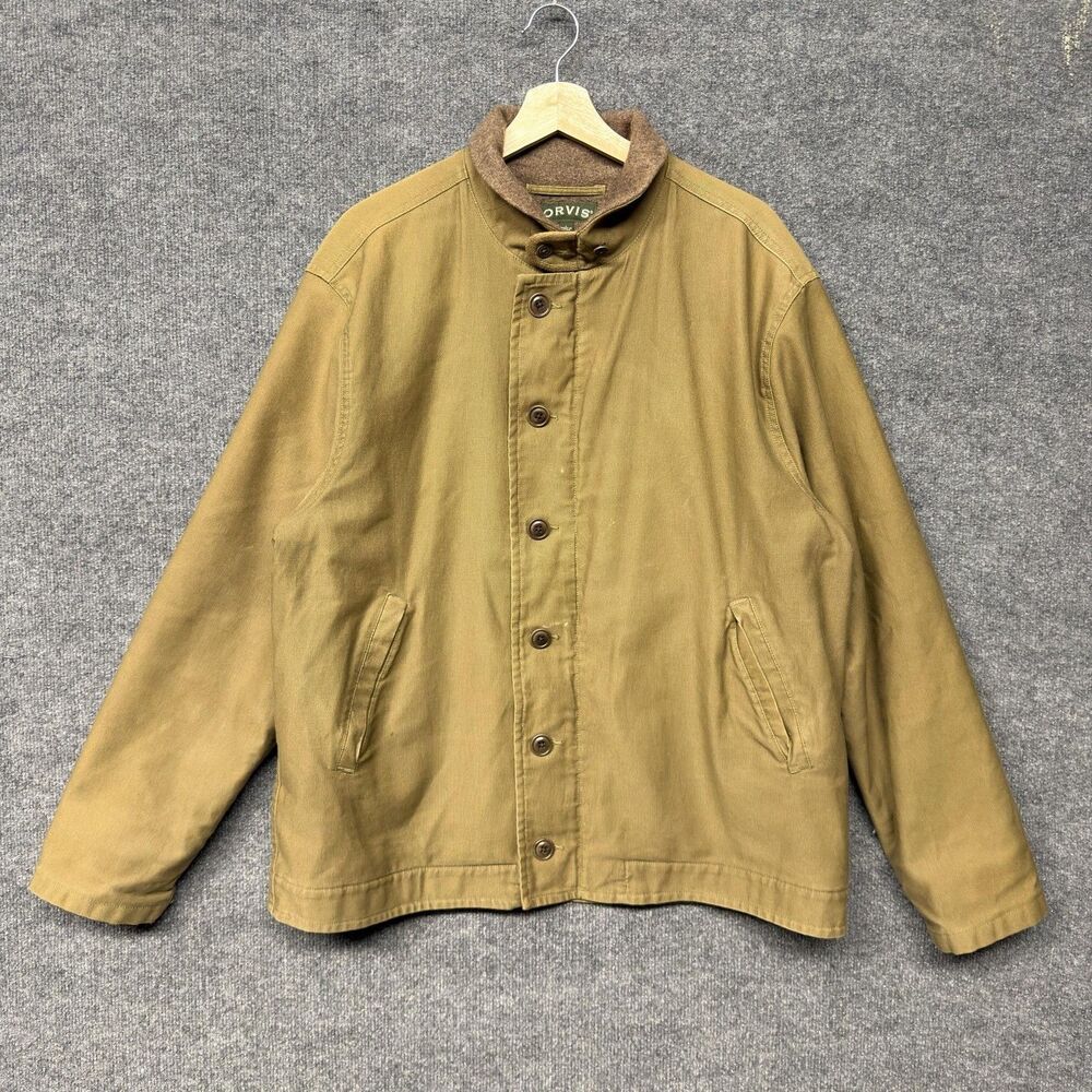 Orvis Canvas Jacket Mens L Brown Wool Blend Lined Workwear Outdoor Chore Alpaca